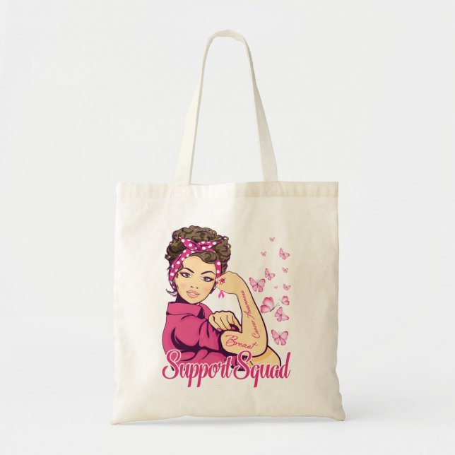 Warrior Support Squad Rosie Riveter Breast Cancer Tote Bag (Front)