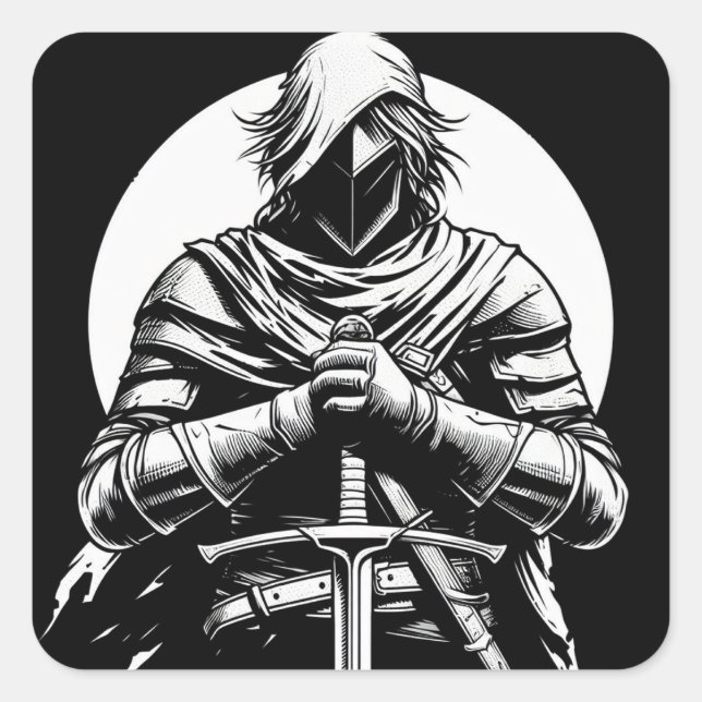 warrior sword fighter square sticker (Front)