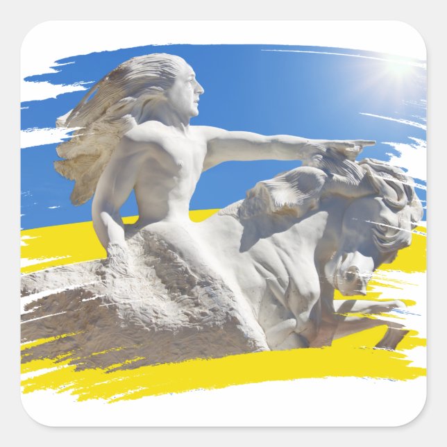 Warrior Ukraine President Zelenskyy & Flag  Square Sticker (Front)