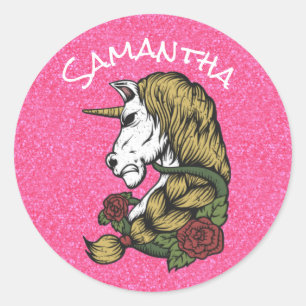 Warrior Unicorn Party Pride Pink Classic Round Sticker