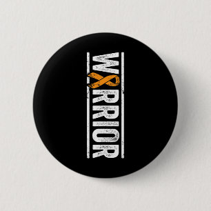 Warrior - Vertical Orange Cancer Awareness Ribbon 6 Cm Round Badge