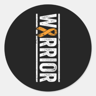 Warrior - Vertical Orange Cancer Awareness Ribbon  Classic Round Sticker