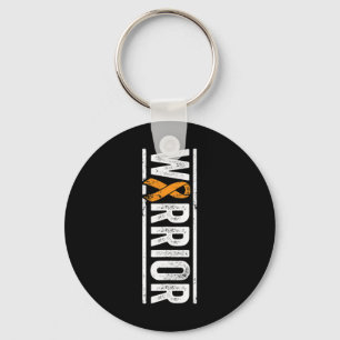 Warrior - Vertical Orange Cancer Awareness Ribbon Key Ring
