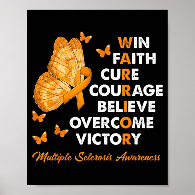 Warrior Win Faith Cure Ribbon Multiple Sclerosis A Poster (Front)