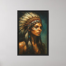 Warrior Woman with Feathered Headdress and Tribal