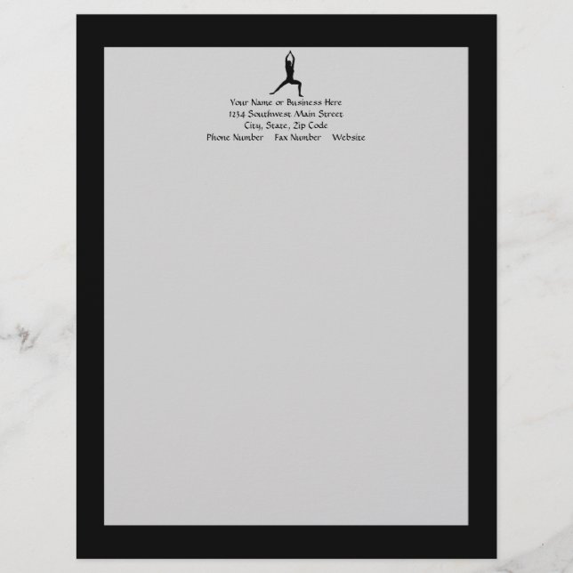 Warrior Yoga Pose Silhouette Personalised Letterhead (Front)