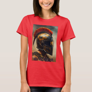 Warrior's Legacy: Bold Helmet Design in Fiery Red T-Shirt