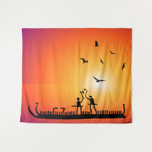 Warriors Petroglyphs Viking Ship Tapestry