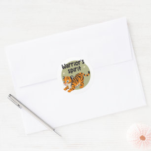 Warrior's spirit Kawaii cute baby tiger orange Classic Round Sticker