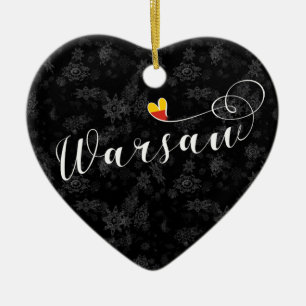 Warsaw Flag Heart, Warszawa, Poland Ceramic Tree Decoration