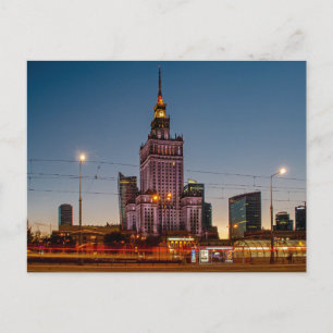 Warsaw Night Cityscape Palace of Culture Postcard