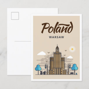 Warsaw Poland Art Travel Illustration Postcard
