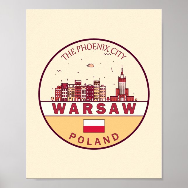 Warsaw Poland City Skyline Emblem Poster (Front)