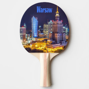Warsaw Poland Night Skyline Warsaw Spire Ping Pong Paddle