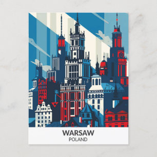 Warsaw Poland Retro Artwork Travel Postcard