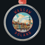 Warsaw Poland Retro Distressed Circle Metal Tree Decoration<br><div class="desc">Warsaw retro vector travel design. It's a captivating blend of architectural styles,  from the charming Old Town to the towering Palace of Culture and Science.</div>