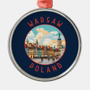Warsaw Poland Retro Distressed Circle Metal Tree Decoration