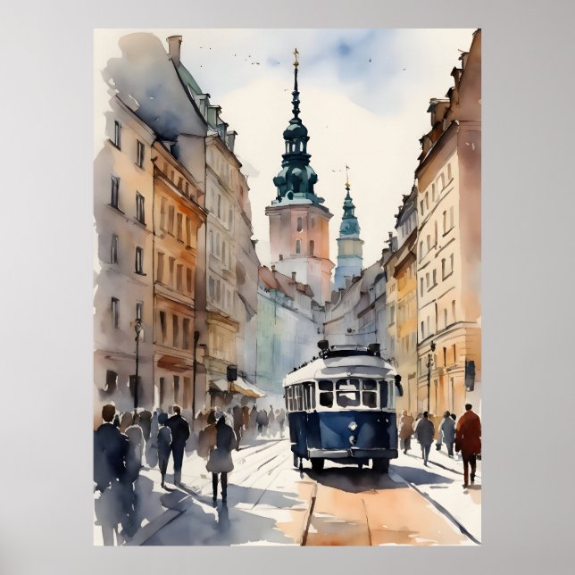 Warsaw watercolor art poster (Front)