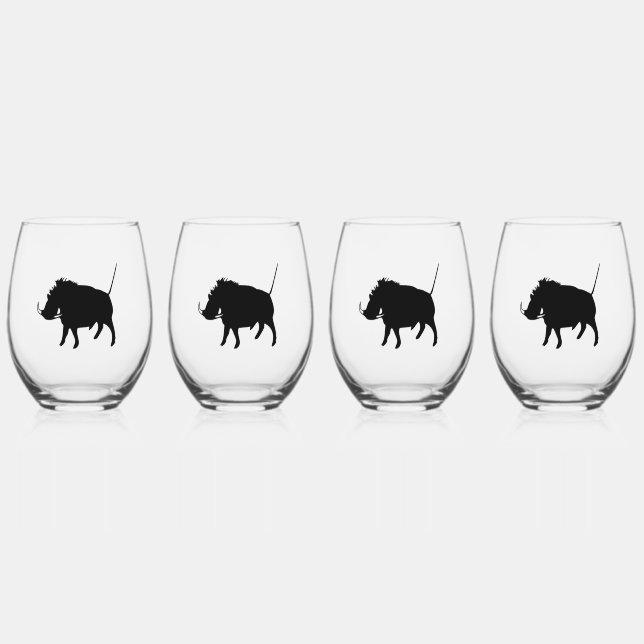 Wart Hog  Stemless Wine Glass (Front)