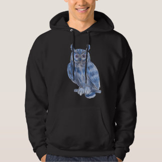 Warter Colour Painting Bold Blue Owl Hoodie
