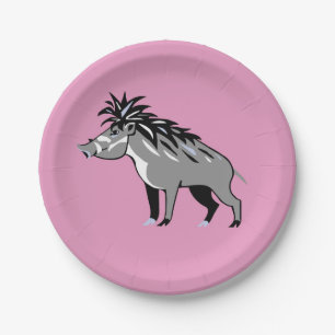 Warthog - Cool pink WARTY PIG -  Animal lover - Paper Plate