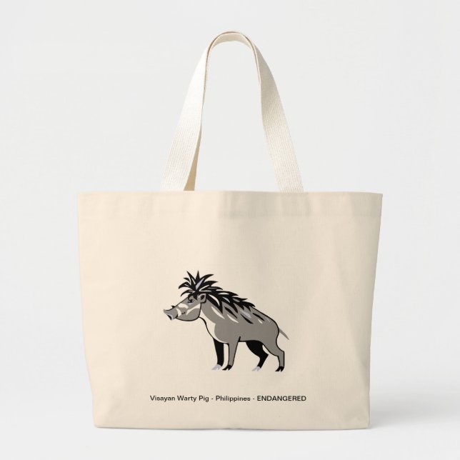 Warthog - Cool Warty Pig - Endangered animal -  Large Tote Bag (Front)