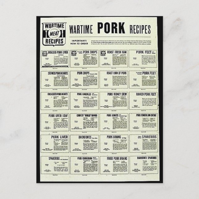 Wartime Pork Recipes Postcard (Front)