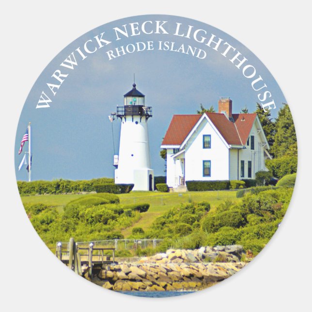 Warwick Neck Lighthouse, RI Round Sticker (Front)