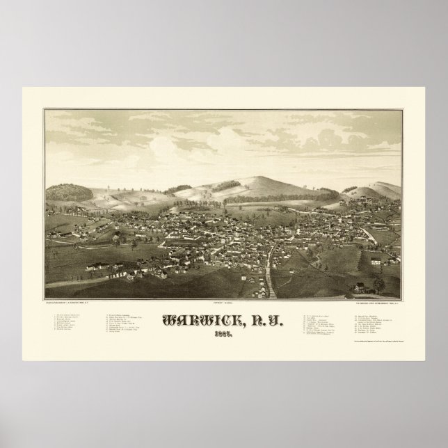 Warwick, NY Panoramic Map - 1887 Poster (Front)