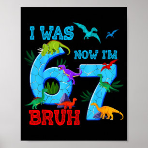 Was 6 7 67 birthday dinosaur t-rex 7th birthday bo poster