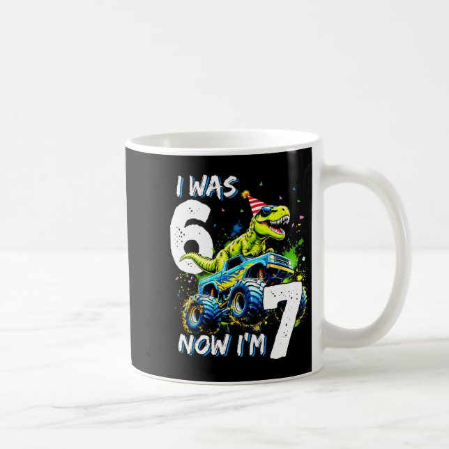 Was 6 Now I'm 7 Year Old Birthday 67 Monster Truck Coffee Mug (Right)