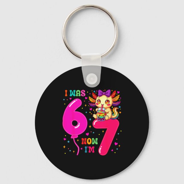 Was six seven 6 7 axolotl 67 meme 7th birthday key ring (Front)