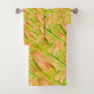 Wasabi Green Earthy Art Abstract Floral Bath Towel Set