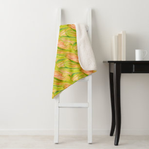 Wasabi Green Earthy Art Abstract Floral  Sherpa Blanket