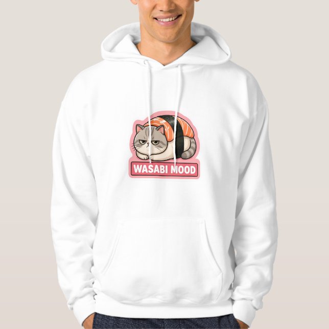 Wasabi Mood Funny Grumpy Cat Sushi Meme Hoodie (Front)
