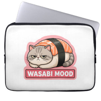 Wasabi Mood Funny Grumpy Cat Sushi Meme Laptop Sleeve