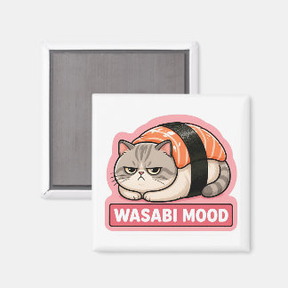 Wasabi Mood Funny Grumpy Cat Sushi Meme Magnet