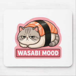 Wasabi Mood Funny Grumpy Cat Sushi Meme Mouse Pad