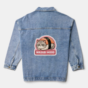 Wasabi Mood Funny Grumpy Cat Sushi Sticker Denim Jacket