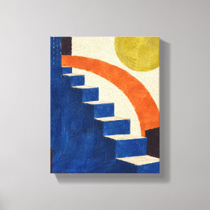 Wasabi Moon above Cobalt Steps Textured Abstract Canvas Print