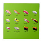 Wasabi sushi Japanese cute food Tile<br><div class="desc">Cute Japanese sushi theme with a chart of different sushi types. Colourful and fun Japanese food design with wasabi green background on some products. Quirky Japanese kawaii fun.</div>