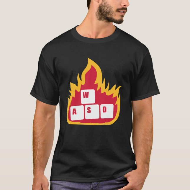 WASD Keys Burning Computer Gaming Gamer Nerd Fire  T-Shirt (Front)