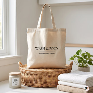 Wash And Fold Minimalist Laundry Quote Black Tote Bag