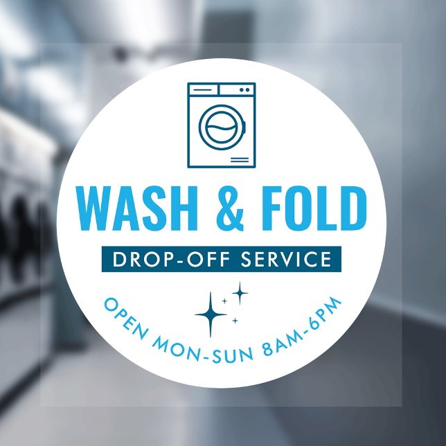 Wash and Fold Service Laundry Dry Cleaners Blue (Modern blue and white Wash & Fold marketing window cling sign)