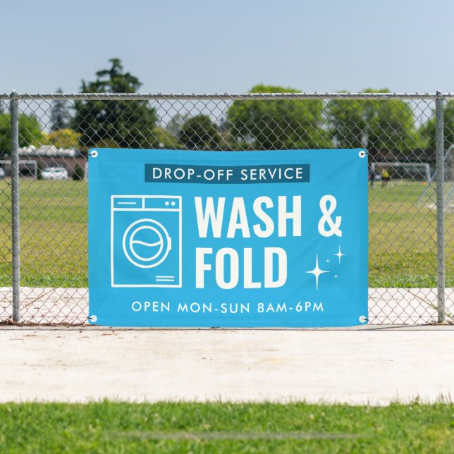 Wash and Fold Service Laundry Dry Cleaners Blue Banner (Insitu)