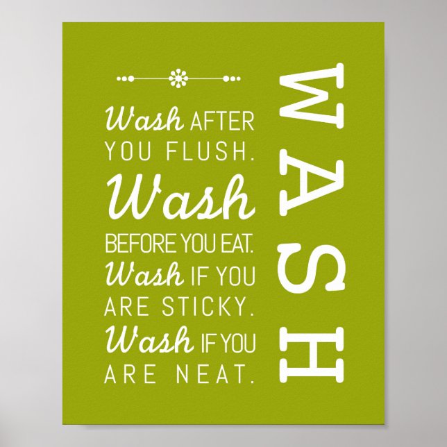 Wash | Bathroom Rules Poster Art Print 8x10 (Front)