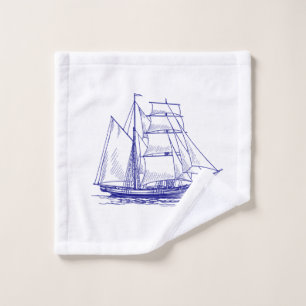 Wash cloth chic nautical blue sailing ship
