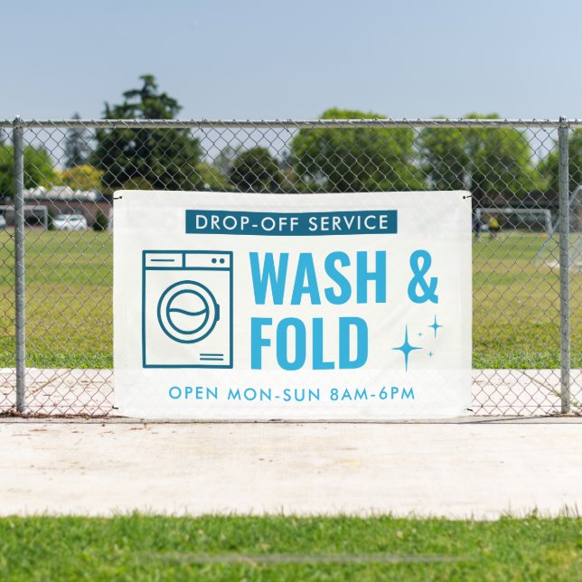 Wash & Fold Service Laundry Dry Cleaner Blue White Banner (Insitu)