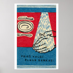 Wash Hands Matchbox Art Print, Lithuanian Vintage Poster