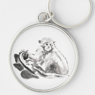 Wash Painting Monkey Year Zodiac Round Keychain